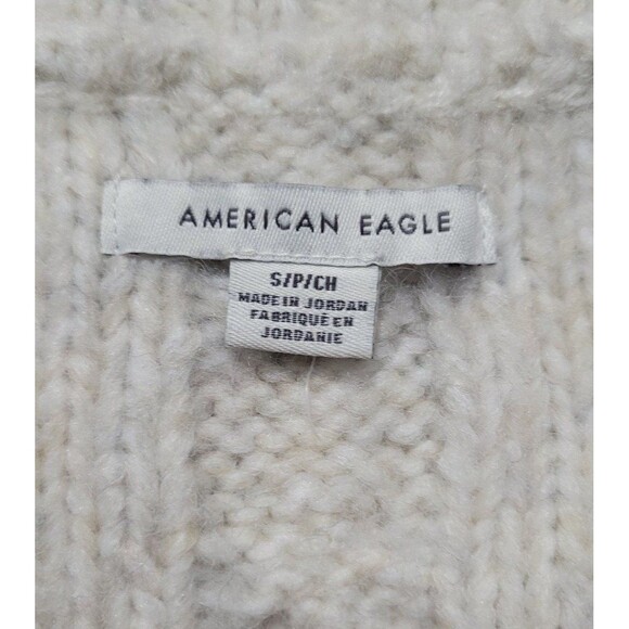 American Eagle Cable knit Sweater Crop Vest Pullover Khaki Cream Size Small wool - Picture 3 of 7